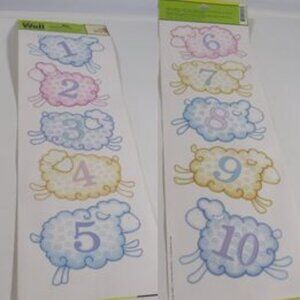 Pastel Sheep Wall JUMBO Stickers 1-10 & Sticker Wallpaper Boarder 10 feet Baby